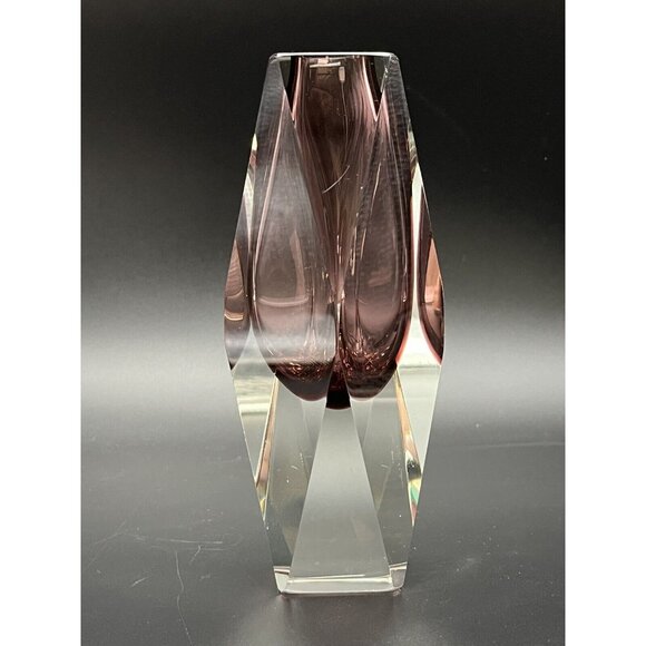 Vtg Murano Mandruzzato Italy Purple Plum Amethyst Sommerso Faceted Glass Vase - Picture 3 of 8